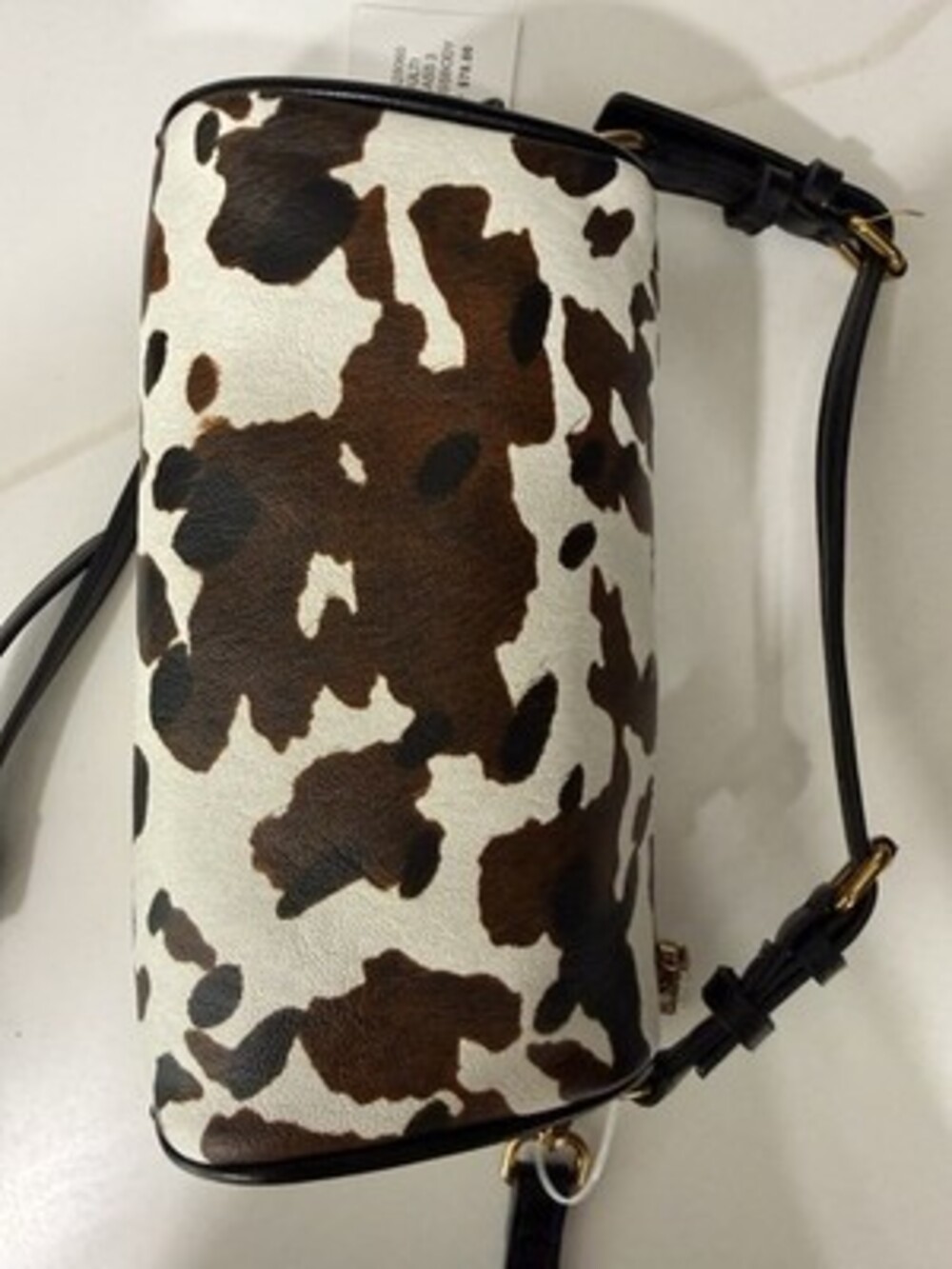 NWT Steve Madden Cow Print Barrel Crossbody Bag Brown White Cylinder Handbag - Picture 8 of 8